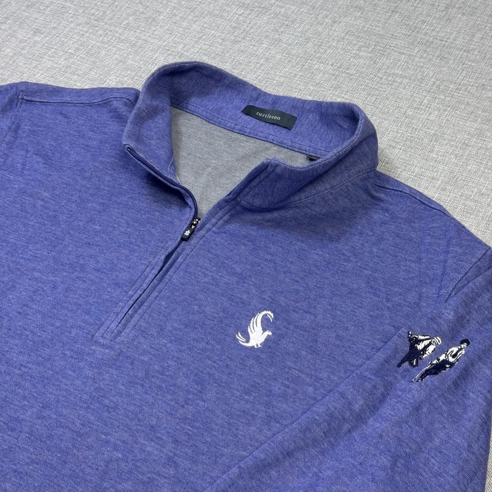 Turtleson 1/4 Zip Pullover Golf Sweater Mens L Blue Mock Neck Embroidered Logo